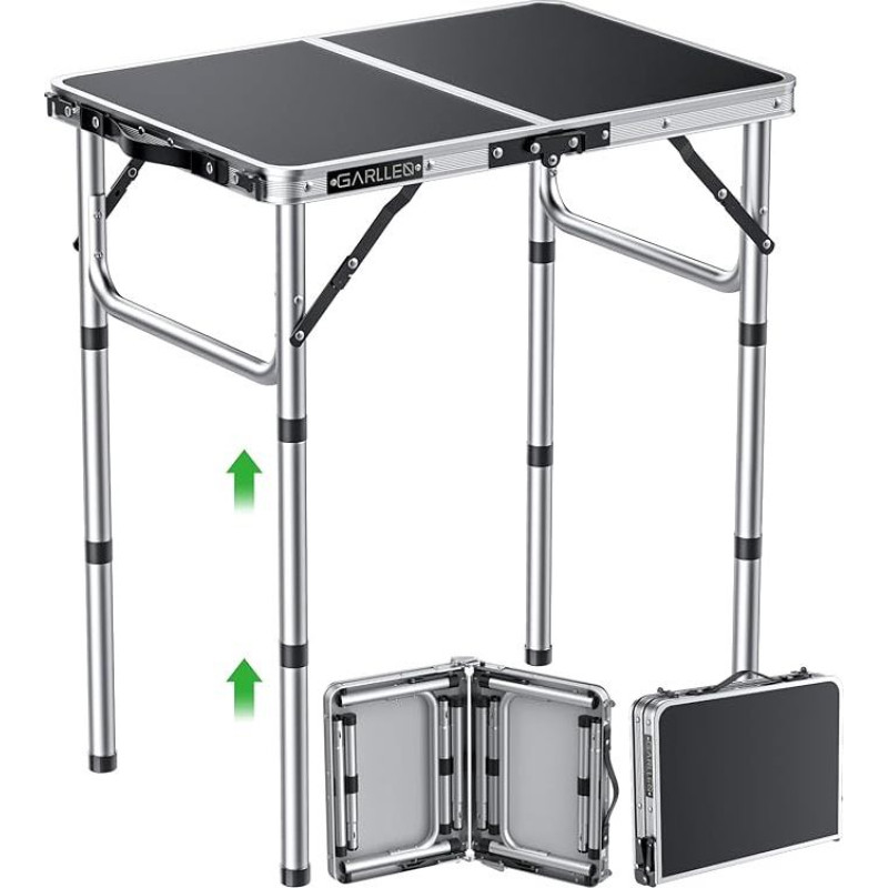 GARLLEN Campingtisch klappbar, 58x40cm & 3 einstellbare Höhen(26/48/70cm), Klapptisch Camping Tisch, Tragbar Beistelltisch Grilltisch Gartentisch Picknicktisch für Camping Picknick Garten(Silber)