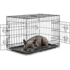 dibea Transport Cage for Dogs and Small Animals, Sturdy Box Made of Strong Wire, Foldable/Collapsible, 2 Doors, with Base Tray