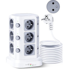 KOOSLA 12 kištukinių lizdų 2P+T E tipo (Prancūzija) su 6 USB prievadais (4000 W/16 A), viršįtampių maitinimo blokas, 5 m