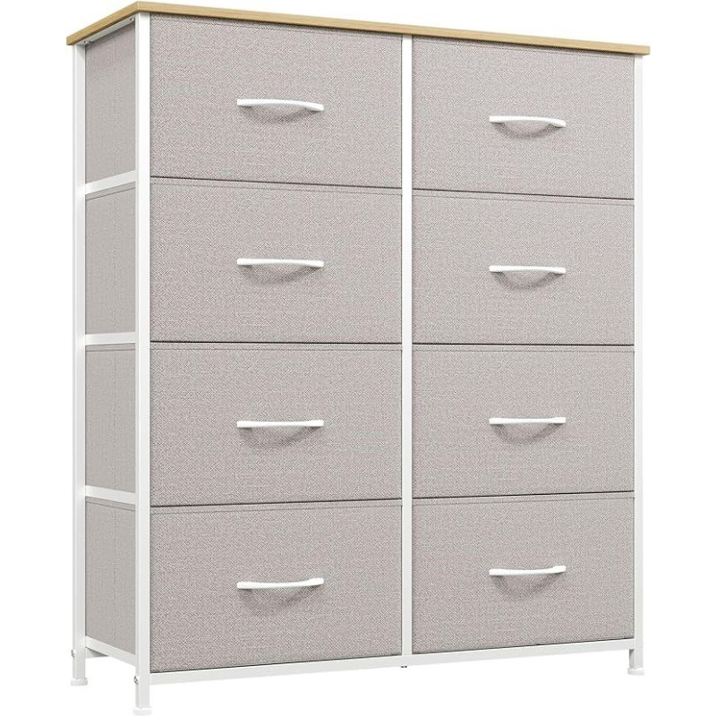 Somdot Audinys Komoda su 8 stalčiais, medinis stalviršis, spintelė svetainei, prieškambaris, komoda, virtuvės spintelė, miegamojo spintelė, sandėliavimo spintelė, pelenų pilka