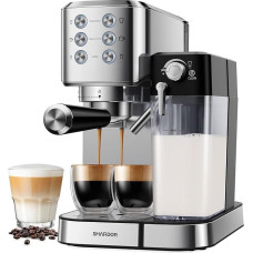 SHARDOR Espresso kavos aparatai, Portafilterio aparatas su pieno plakikliu, 1350 W 20 barų nerūdijančio plieno espreso aparatas su filtro laikikliu, profesionalus kavos aparatas Espresso Cappuccino Latte