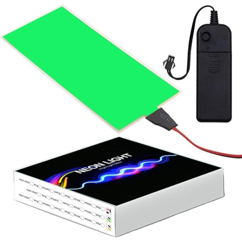 EL panelės neoninės šviesos dekoracijos - elektroluminescencinės šviesos lakštas, 12 cm x 5 cm, žalias, įjungtas / lėtai mirksi / greitai mirksi, 1 pakuotė