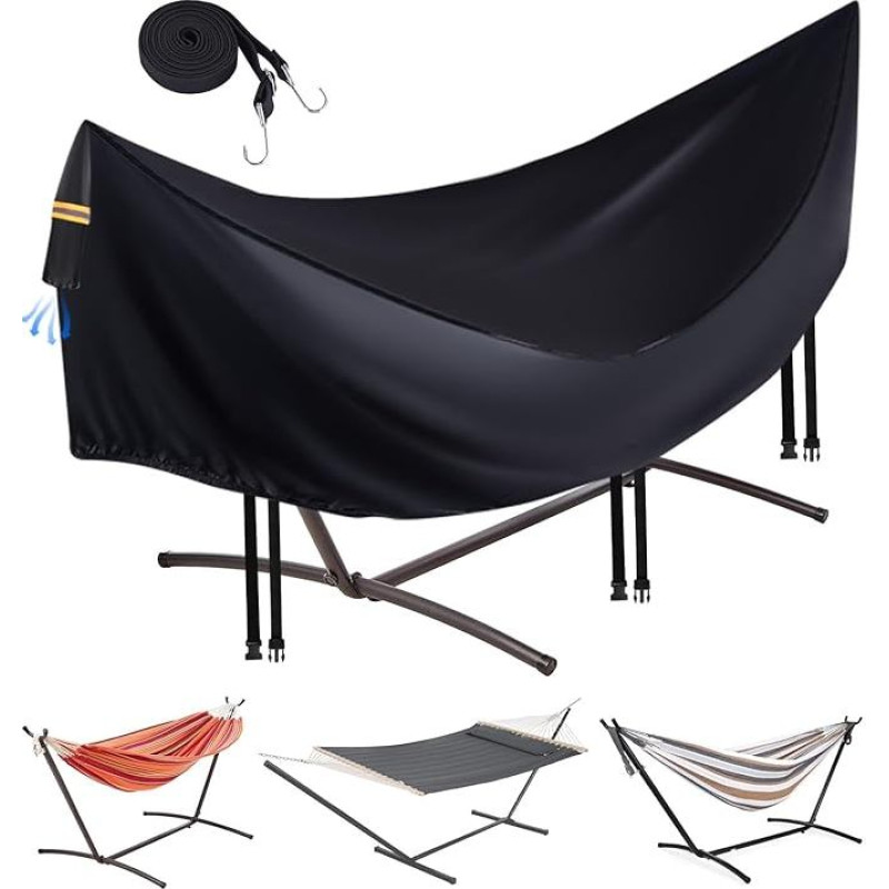 Lauko hamako brezentas - vandeniui atsparus 420D hamako dangtis 12 pėdų (3,65 m) hamako stovui, atsparus vėjui, su 3 sagtimis ir 1 elastine, ventiliuojama, atspindinčia rankena