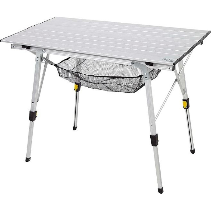 AKTIVE sulankstomas stalas, 90 x 51 x 45/70 cm, teleskopinės kojos, neslystantis kamštis, aliuminio stalviršis ir konstrukcija, išlaiko 30 kg, nuimamas tinklelis, sulankstomi stalai, stovyklavietė, paplūdimys, piknikas (63052)