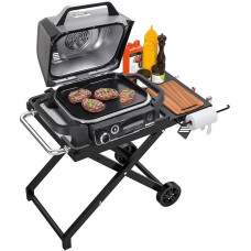 Foldable Grill Stand for Ninja Woodfire Outdoor, BBQ Table Grill Trolley with Side Shelf for Ninja Woodfire OG700 OG800 OG900 OO101 Series