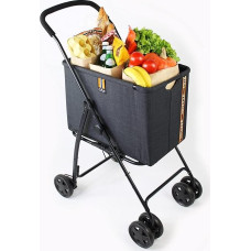 Mila Shopping Basket up to 15 kg | Foldable Shopping Trolley with Foot Brake and Soft Handle | Shopping Cart with Removable Basket and Double Front Wheels for 360 Degree Manoeuvrability
