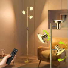 JACKYLED Living Room Floor Lamp, 3-Bulb LED Floor Lamp, Individually Controllable with Colour and Brightness Change, Remote Control & Button Control for Office and Bedroom (Gold)