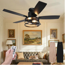 Ceiling Fan with Lighting, Double-Sided Blades, 112 cm Ceiling Light with Fan, Quiet, Remote Control and Reversible DC Motor, LED Lamp with Fan for Bedroom, Living Room