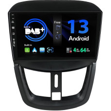 SXAUTO - Built-in DAB - Android 13 IPS Car Radio for Peugeot 207 (2006-2015) - Built-in Carplay/Android Car - LED Camera + Mic - 4G + 64G - 360-CAM Steering Wheel Control Fast Boot WiFi - 2 DIN 9