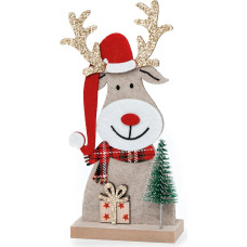 Mopec NA110 Reindeer Felt with Wooden Base Tree and Gift 8 x 18 x 4 cm Multi-Coloured