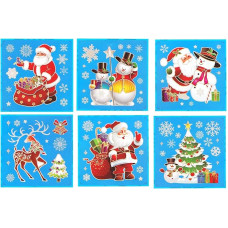 3D Christmas Window Stickers Colorful 6 Different Sheets Christmas Window Decorations Reusable Glass Snowflake Stickers Christmas Scene PVC Static Window Display Stickers