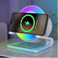 Bluetooth Speaker with Night Light and Wireless Charger, Touch Dimmable Bedside Lamp with 5 Light Modes, Music Box & Inductive Charging Station, Gifts for Birthday Gift for Women and Men