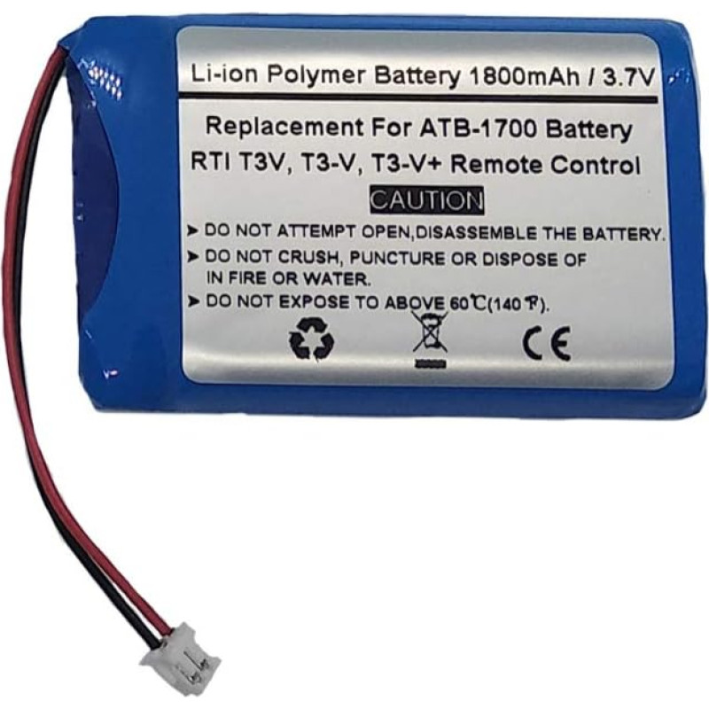 1800 mAh 3.7 V Li-Polymer ATB-1700 30-210218-17 Battery for RTI T3V, T3-V, T3-V+ Remote Control