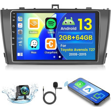 2+64GB Android 13 Car Radio for Toyota Avensis T27 2008-2015 Radio Wireless Carplay Android Car, 9 Inch IPS Touch Screen Radio with Rear View Camera, Bluetooth, Navi, WiFi, DSP, EQ, Mirror Link