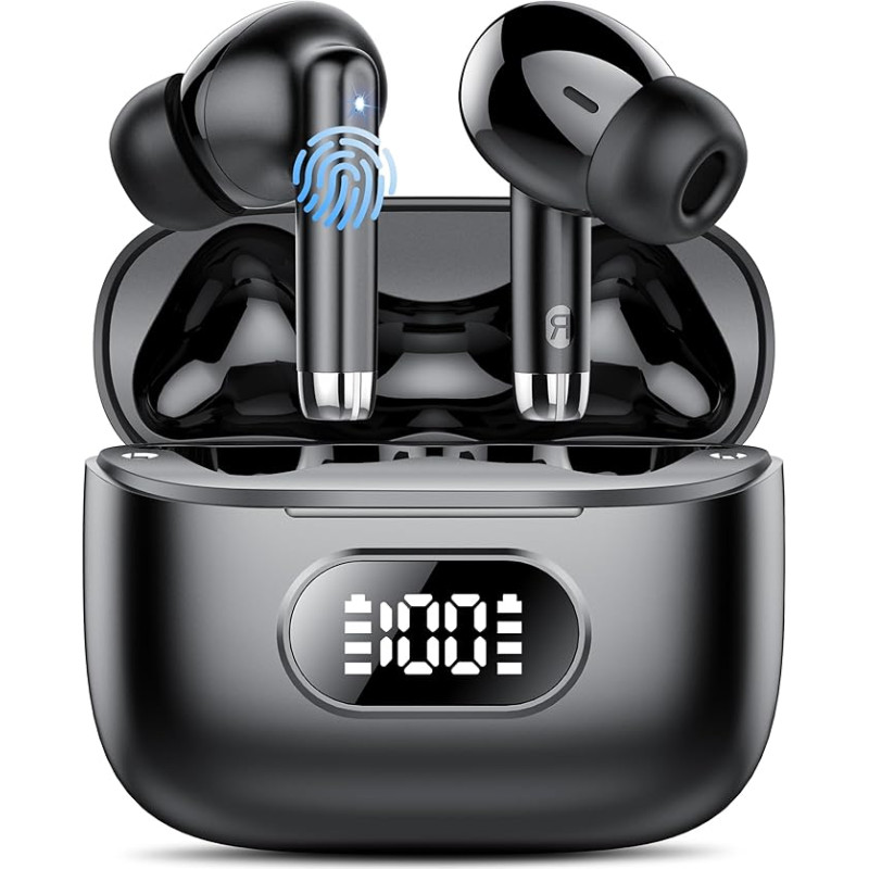 Bluetooth Headphones, Wireless Bluetooth 5.3 Sport In-Ear Headphones with 4 Microphones, HiFi Stereo Earphones, 50 Hours Playtime, LED Display, ENC Noise Reduction for Work and Study