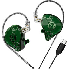 ND Venus In-Ear Monitor Headphones 10mm Double Magnetic Dynamic Driver IEM Headphones HiFi Wired Gaming Earbuds 2 Pin Detachable Cable (No Microphone, Green)