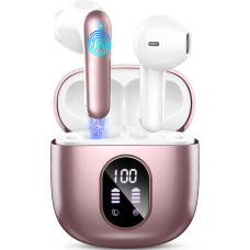 Bluetooth Headphones, Wireless Bluetooth 5.4 Headphones, Wireless Headphones with 4 ENC Noise Cancelling Mic, 50H Playtime Wireless Earbuds, LED Display, Earphones IP7 Waterproof, Rose Gold