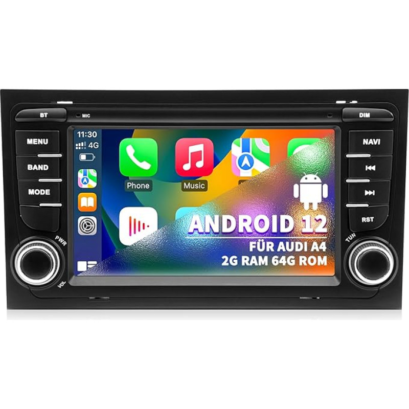 Car Radio for Audi A4 S4 B6 B7 RS4, Android 12 System 2G+64G, 7 Inch IPS Touch Screen, Supports GPS Navigation Wireless Carplay Android Car WiFi Bluetooth RDS FM Radio Steering Wheel Control