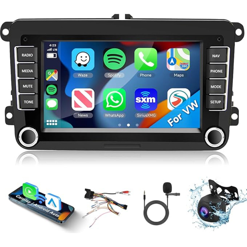 Hodozzy Android Carplay Car Radio for VW Golf 5 6 Polo Tiguan Caddy for Skoda Passat B6 B7 Seat with Android Car, 7 Inch Touchscreen Screen with GPS Navigation Bluetooth 2 DIN FM/RDS WiFi Reversing