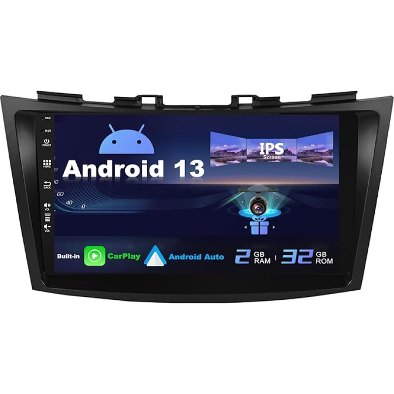 SXAUTO Android 13 IPS Car Radio Suitable for Suzuki Swift/Ertiga (2011-2017) - Built-in Carplay/Android Car - Reversing Camera Free - 2G + 32G - Steering Wheel Control DAB Fast Boot WiFi - 2 DIN 9