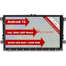 M.I.C. AV9V2 Android 10 Car Radio with Navi Qualcomm Snapdragon 665 4G + 64G, Replacement for VW Golf T5 Touran Passat RNS RCD Skoda Seat: SIM DAB Plus Bluetooth 5.0, WiFi 2DIN 9 Inch IPS Tempered Glass Screen, USB