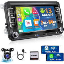 NHOPEEW 2+64G Android Car Radio for VW Golf Passat Polo, Skoda, Seat with Wireless Apple Carplay and Android Car, Touchscreen, Mirroring, GPS Navi, WiFi, HiFi + AHD Reversing Camera