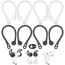 Anti-lost Ear Hooks, 4 Pairs Ear Hooks Compatible with AirPods Pro 2, 2 Pairs Soft Silicone Ear Hooks, TPU Material Headphone Hooks for Sports, Running, Activities, Exercises (Black/White)