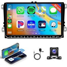 2G + 64G Wireless Carplay Android Car Radio for VW Golf 5 6 Passat Polo Tiguan Touran Caddy Skoda with Android Car GPS Navigation WiFi Mirror Link 9 Inch Car Radio with Bluetooth FM/RDS/DAB+/DVR