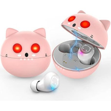 Pink Bluetooth Headphones In-Ear Wireless Headphones Earphones with Cute Cat Charging Case and Microphone, 36 Hours HiFi Stereo Playtime IPX5 Waterproof Sports Headphones for iPhone Android