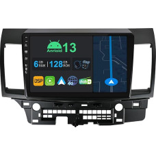 YUNTX 10.1 Inch Android 13 Car Radio with Sat Nav for Mitsubishi Lancer 2008-2016 | Octa Core | 6GB 128GB | Built-in 4G LTE | CarPlay & Android Car | DSP | DAB | QLED 1280 x 720 IPS Screen | Bluetooth