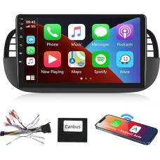 Podofo Carplay Car Radio for Fiat 500 2007-2015, 9 Inch Touchscreen Car Radio (Matte Black) 2G + 64G with Wireless Carplay Android Car, Bluetooth/GPS/WiFi/FM/RDS/SWC/HiFi/USB+Reversing Camera