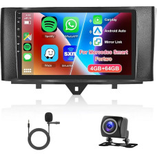 Hodozzy 4G + 64G Car Radio for Mercedes-Benz Smart Fortwo 2011-2015 Android 8 Core 9 Inch IPS Touchscreen Screen Navigation with Carplay Android Car, 2 DIN Radio Bluetooth DSP WiFi FM Rear Camera