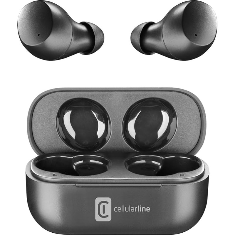 cellularline Wink Bluetooth 5.0 HiFi Stereo Headphones with Charging Case Total Autonomy of 25 Hours Charging 2 Hours Bin 10 m Black