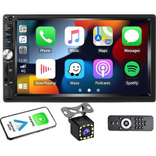 CAMECHO Car Radio 2 DIN with Wired Carplay/Android Car, Car Radio Double DIN with Mirror Link Bluetooth Hands-Free Kit 7 Inch Screen Radio FM USB AUX + Reversing Camera