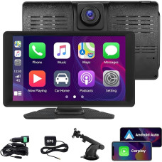 8 Core + 4G + 64G Hikity Portable Android 13 Car Radio CarPlay with Dash Cam Front, Wireless CarPlay Wireless Android Car, 9 Inch IPS Touchscreen Car Play Display with Navigation FM BT AUX SWC