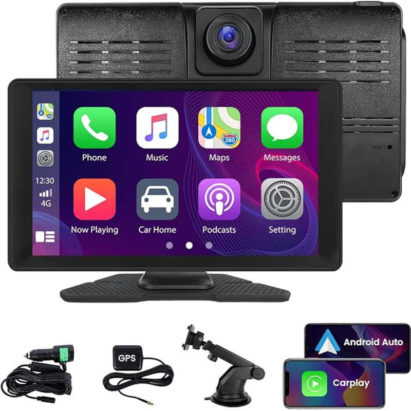 8 Core + 4G + 64G Hikity Portable Android 13 Car Radio CarPlay with Dash Cam Front, Wireless CarPlay Wireless Android Car, 9 Inch IPS Touchscreen Car Play Display with Navigation FM BT AUX SWC