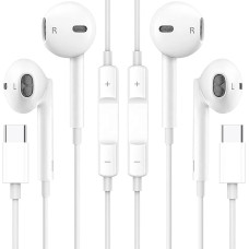 2 Pack USB C Headphones for iPhone 15 Pro Max 15 Plus iPad Pro, Type C with Microphone Hi-Fi Stereo Headphones USB C with Cable In-Ear Headphones for Samsung S23 S22 S21 S20 A54, Google Pixel 8 7 6A,