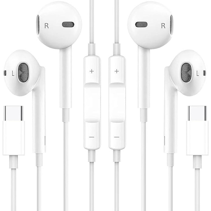 2 Pack USB C Headphones for iPhone 15 Pro Max 15 Plus iPad Pro, Type C with Microphone Hi-Fi Stereo Headphones USB C with Cable In-Ear Headphones for Samsung S23 S22 S21 S20 A54, Google Pixel 8 7 6A,