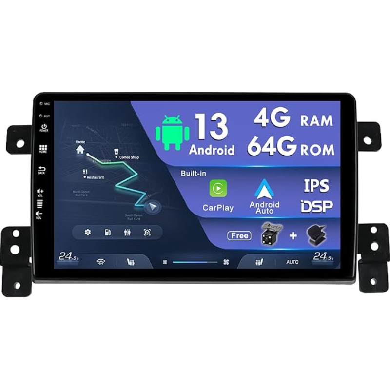 Android 12 Double DIN Car Radio for Suzuki Grand Vitara 2005-2015 GPS Sat Nav Free Rear Camera 9 Inch 4G + 64G Carplay DSP Supports DAB/WiFi/BT5.0/USB/MirrorLink/SWC/AUX/FM