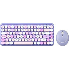 Perixx PERIDUO-713PP ES Set de ratón y Mini teclado inalámbrico 2.4 GHz, Teclas redondas Estilo Retro, para PC y Tablet, Morado Pastel, Español QWERTY