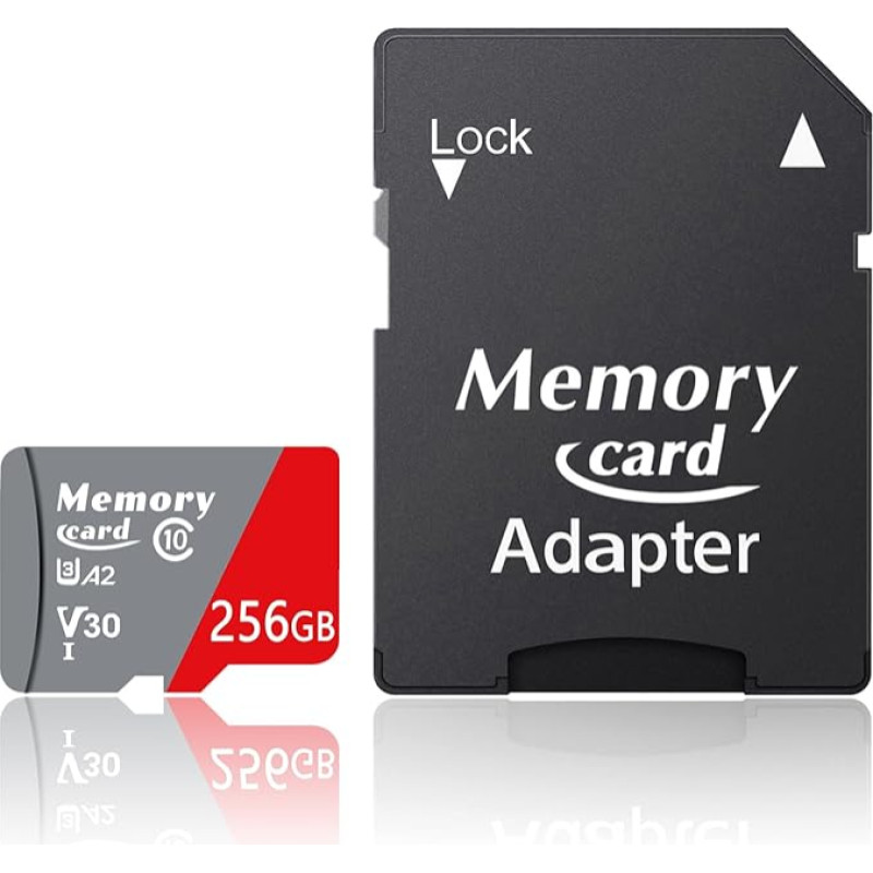 Greitosios atmintinės su adapteriu, 256 GB, duomenų perdavimo sparta iki 100 MB/s nuotraukoms, vaizdo įrašams, muzikai, duomenims, vaizdo kamerai, fotoaparatui, kompiuteriui (256 GB)