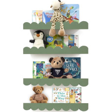 icnjdMopclean Wavy Shelves for Nursery - Wall Bookshelves for Bedroom Kids Bookcase for Wall Set of 4 Floating Bookshelves Solid Wood 16 Inch Sage