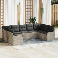 Rantry 9-teiliges Garten Sofa Set mit Kissen Hellgrau Poly Rattan, 2-Sitzer Garten Sofa mit Stauraum & Kissen Hellgrau Poly Rattan Gartenlounge Model3354531