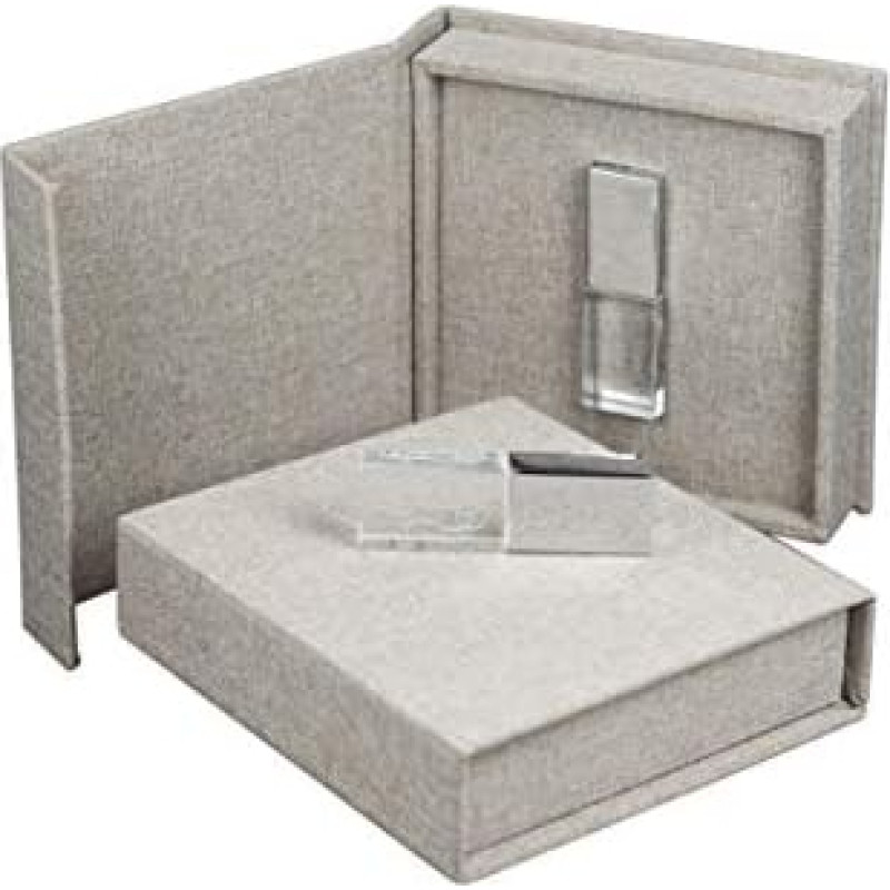 Krištolo USB stovas vestuvėms su USB dėžute Lininis audinys Smėlio spalvos USB 3.0 dydis 16GB