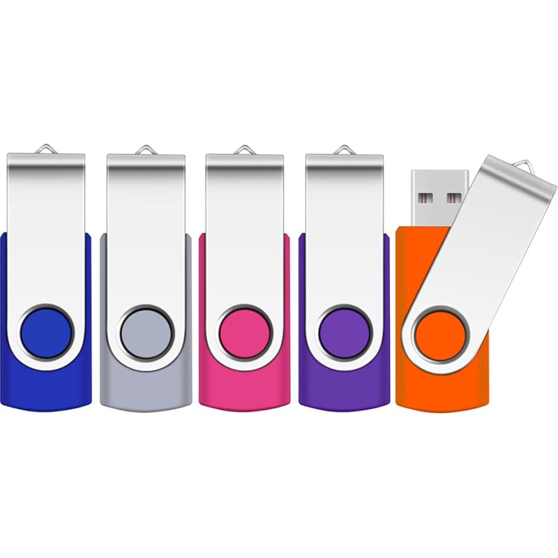 SRVR Flash Drive USB 2.0 pasukamas nykščio diskas Duomenų saugykla Jump Drive Zip Drive atminties kortelės Išoriniai įrenginiai su LED indikatoriumi (mišrios spalvos su dirželiu) 4 GB pakuotė, 5 vnt.