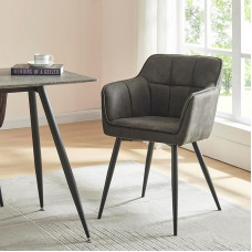 [en.casa] Birmingham Dining Room Chair Armrest Office Chair Upholstered Chair with Backrest Dark Grey Black with Metal Legs 81 x 57 x 53 cm