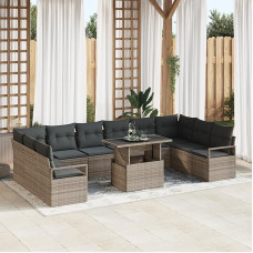 Rantry 11-teiliges Garten Sofa Set mit Kissen Graues Poly Rattan, 2-Sitzer Garten Sofa mit Kissen Graues Poly Rattan Gartenlounge Modelis3348895