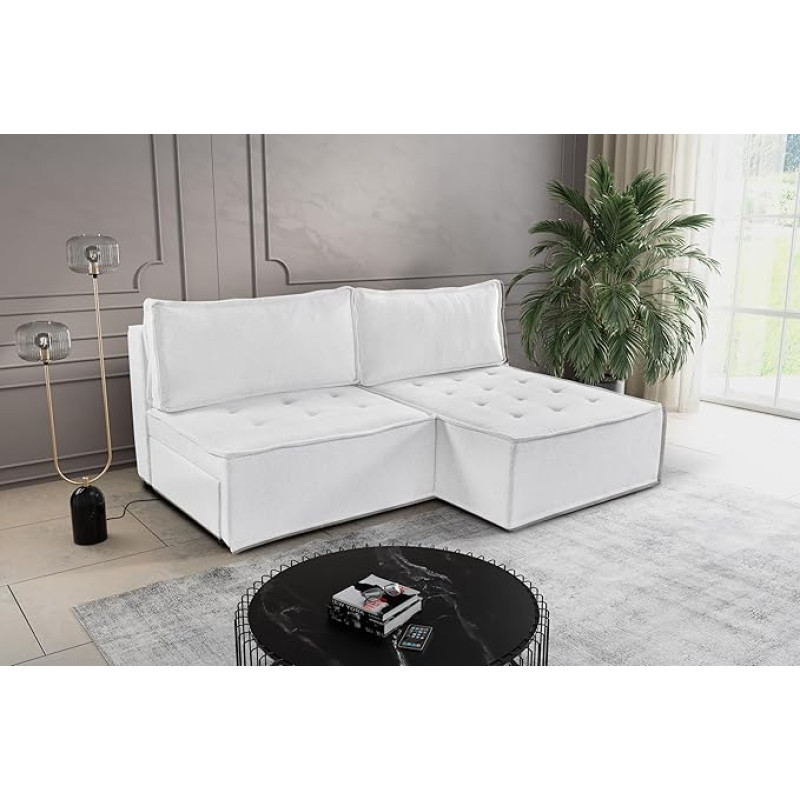 Kaiser Möbel, sofa su miego funkcija, su lovos dėže, sofa lova Bohoo, dizainerio sofa, modernaus dizaino sofa, minkštas kampas, laisvai pastatoma, audinys Raven Ecru Right
