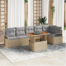 Rantry 7-teiliges Garten Sofa Set mit Kissen Beige Poly Rattan Akazie Gartenlounge Modelis3349720