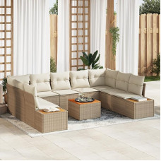 Rantry 6-teiliges Garten Sofa Set mit Kissen Beige Poly Rattan Akazie Gartenlounge Model3356841